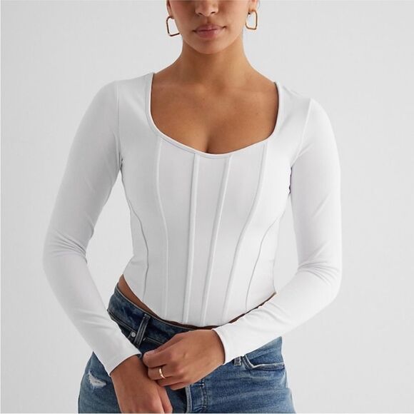 Express ivory compression body contour corset long sleeve top xs - Picture 2 of 8
